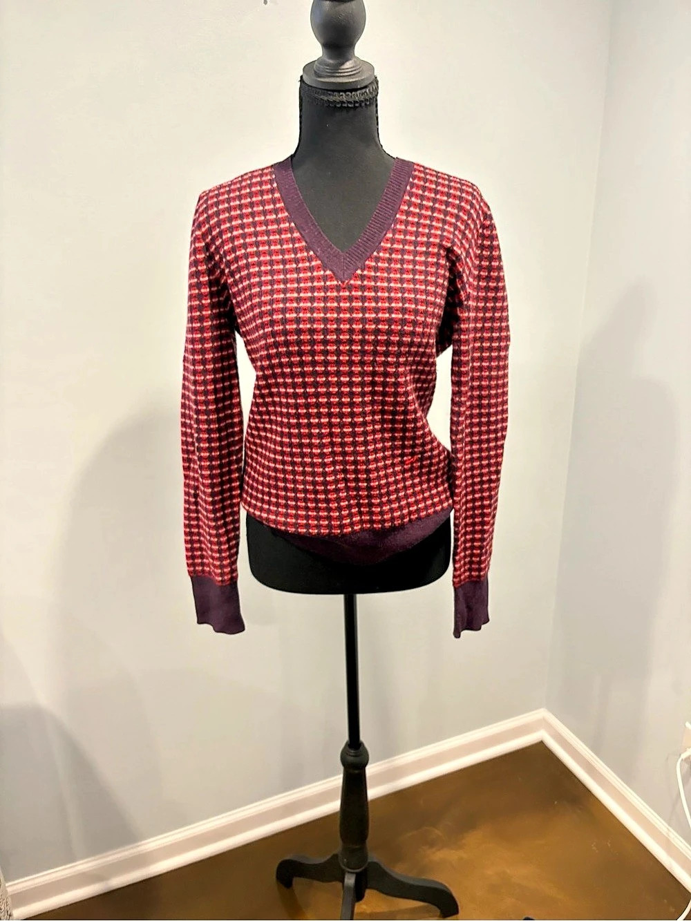 Brooks Brothers Purple & Burgundy V-Neck Sweater